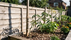 Tomato plant growing in full sun