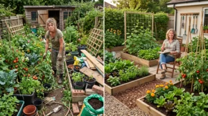 Comparison between an overwhelming dream garden and a simple realistic garden that is easier to maintain