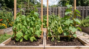 Heat-stressed cucumber compared with cucumber showing early bacterial wilt