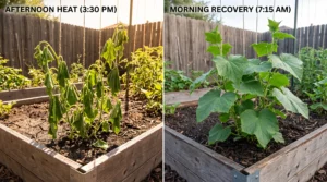 Cucumber plant wilted in afternoon heat and recovered the next morning